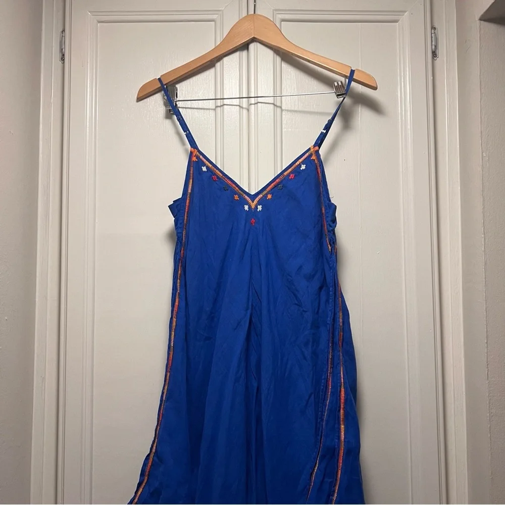 Johnny Was 3J Workshop Blue Embroidered Handkerchief Hem Boho Dress Medium - Picture 6 of 10